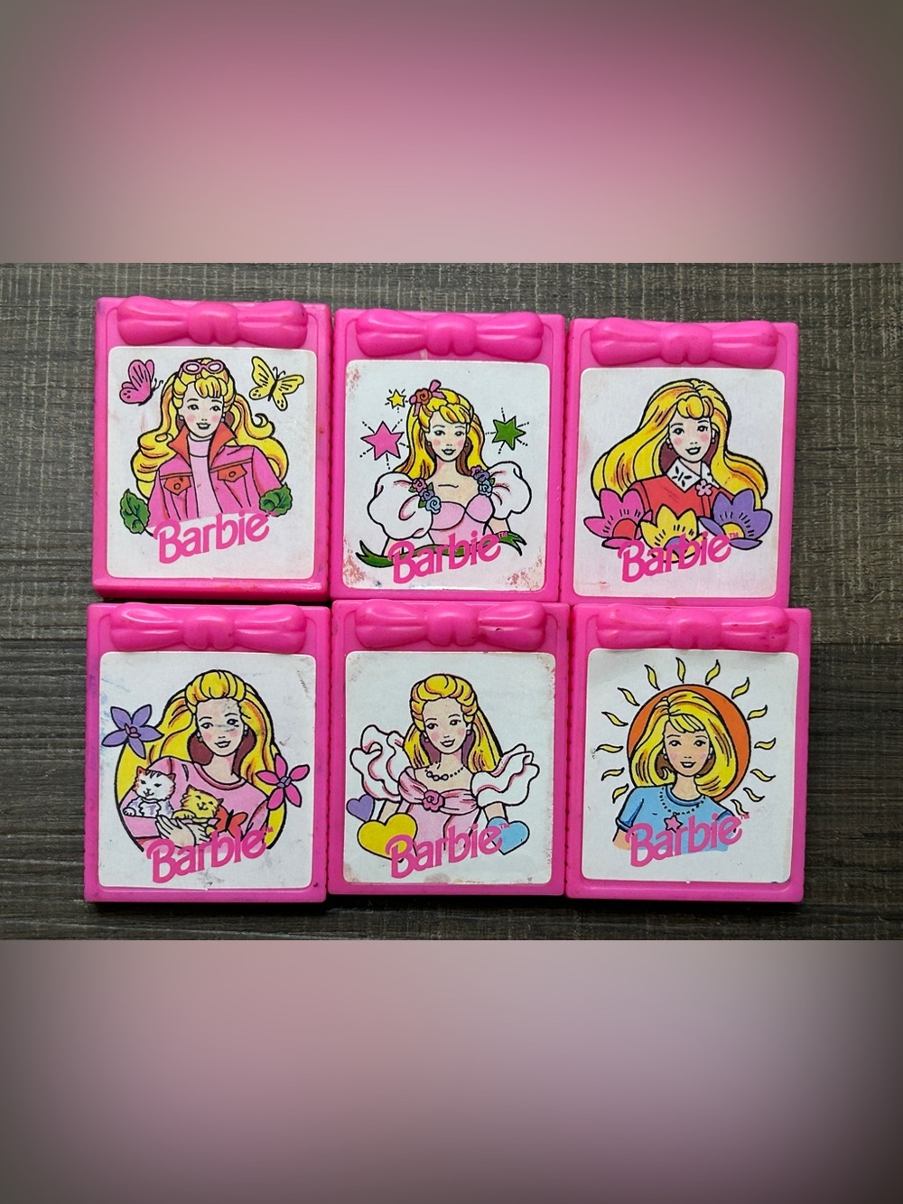 6 Vintage Barbie Mattel Pink Rubber Stamps Good Pre-owned Condition Arts Crafts